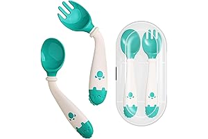 Deejoy Toddler Curved Spoons & Forks - Revolutionary Stage 2 Utensils for Self-Feeding Toddlers