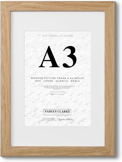 Fabian Clarke London® A3 Modern Oak Wooden Picture Photo Frame with White A4 Mount to Hang Portrait or Landscape
