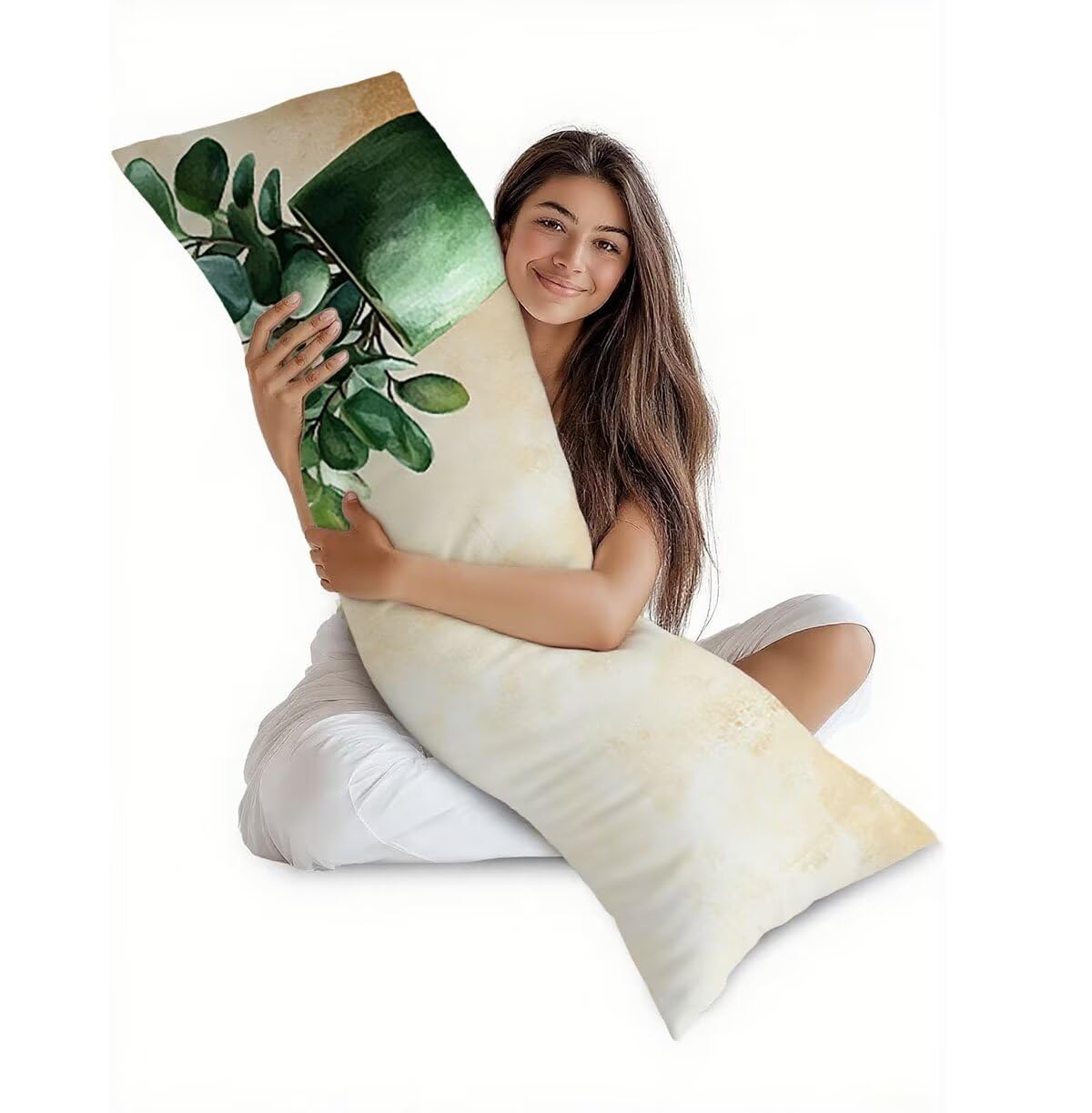 Poduszka do spania na boku, zielona, poszewka na poduszkę 60 x 180 cm, poduszka ciążowa, kaktus, len, oddychająca i miękka, do dekoracji salonu, na sofę, poszewka na poduszkę, prezent dla kobiet T