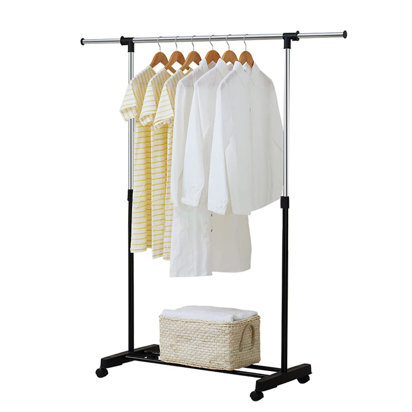 Hanging Rails for Clothes Adjustable Clothes Rail with Wheels (88-150) x 42 x (80-157) cm Small Clothing Rails Tidy Clothes Rack Narrow Garment Coat Rack Stand Metal for Bedroom Black