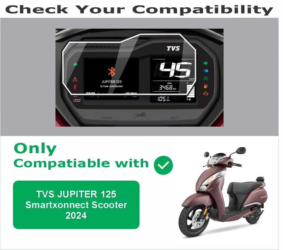 Image of OHAYO 9H Hard Screen Protector for TVS Jupiter 125 SmartXonnect 2024 TFT Display Meter | HD Clear, Scratch Resistant, Military Strength, Bubble Free, Easy Install Kit | Full Coverage Instrument Cluster Protection for Jupiter 125 X Connect