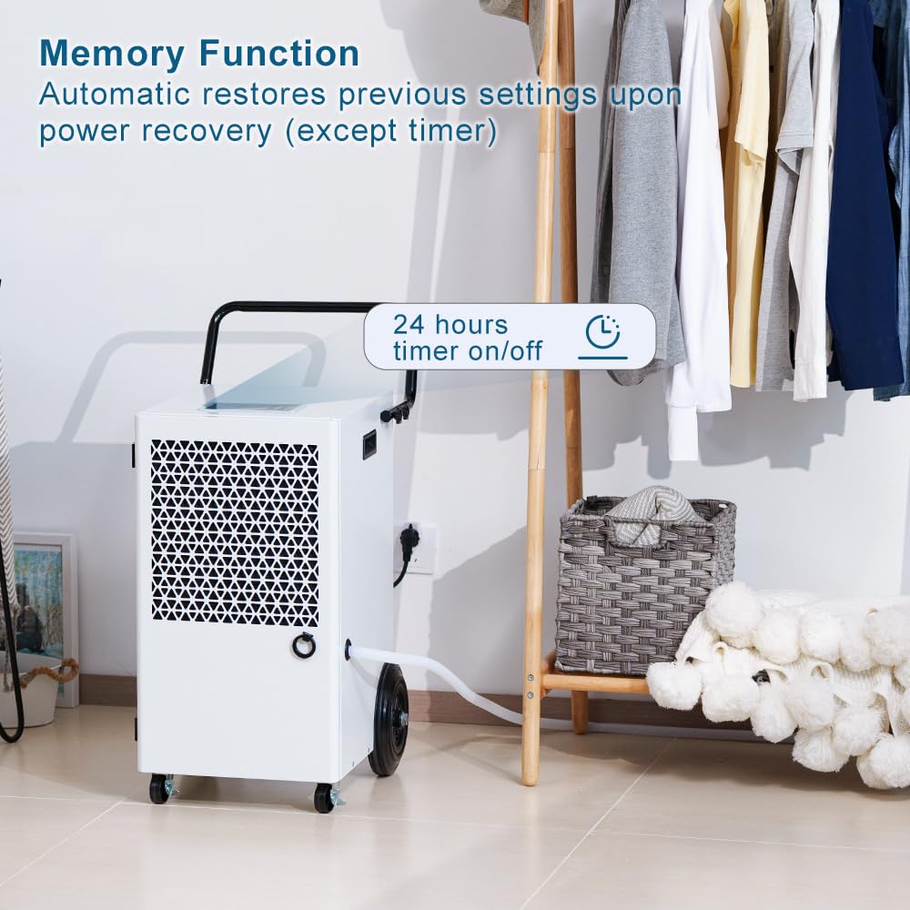 120L/Jour Déshumidificateur Professionnel : Surface 300 m2/600 m3 Desumificateur Electrique, Minuterie 24 Heures Déshumidificateurs, Contrôle de l'humidité, Avec Réservoir d'eau de 7 L