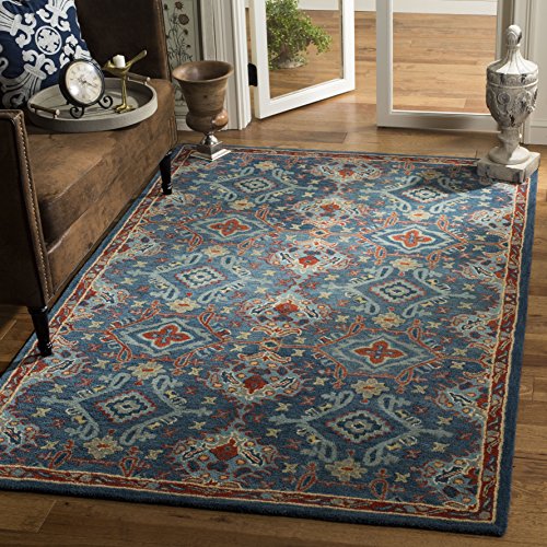 Tapete artesanal oriental 3' x 5' azul/multicolor