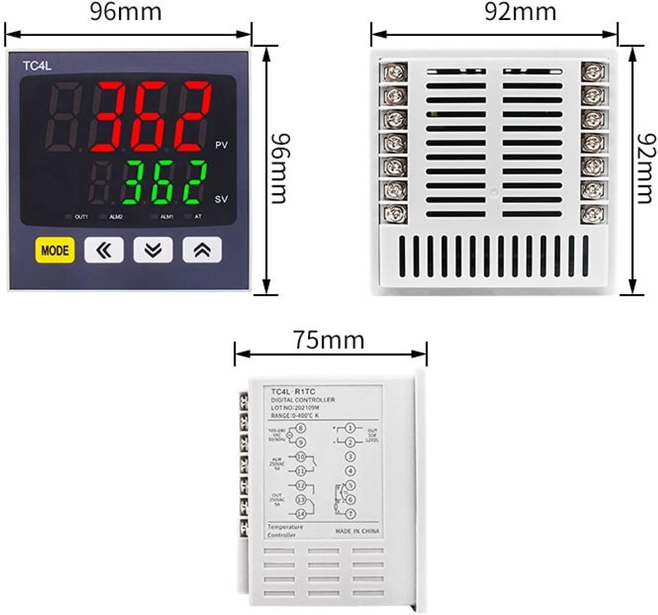 LCTC PID Temperature Controller SSR+Relay 4-20mA Output Multiple Input TC4L 96 * 96 PID Digital Regulator Intelligent Display(4-20mA Opt 1Alm)