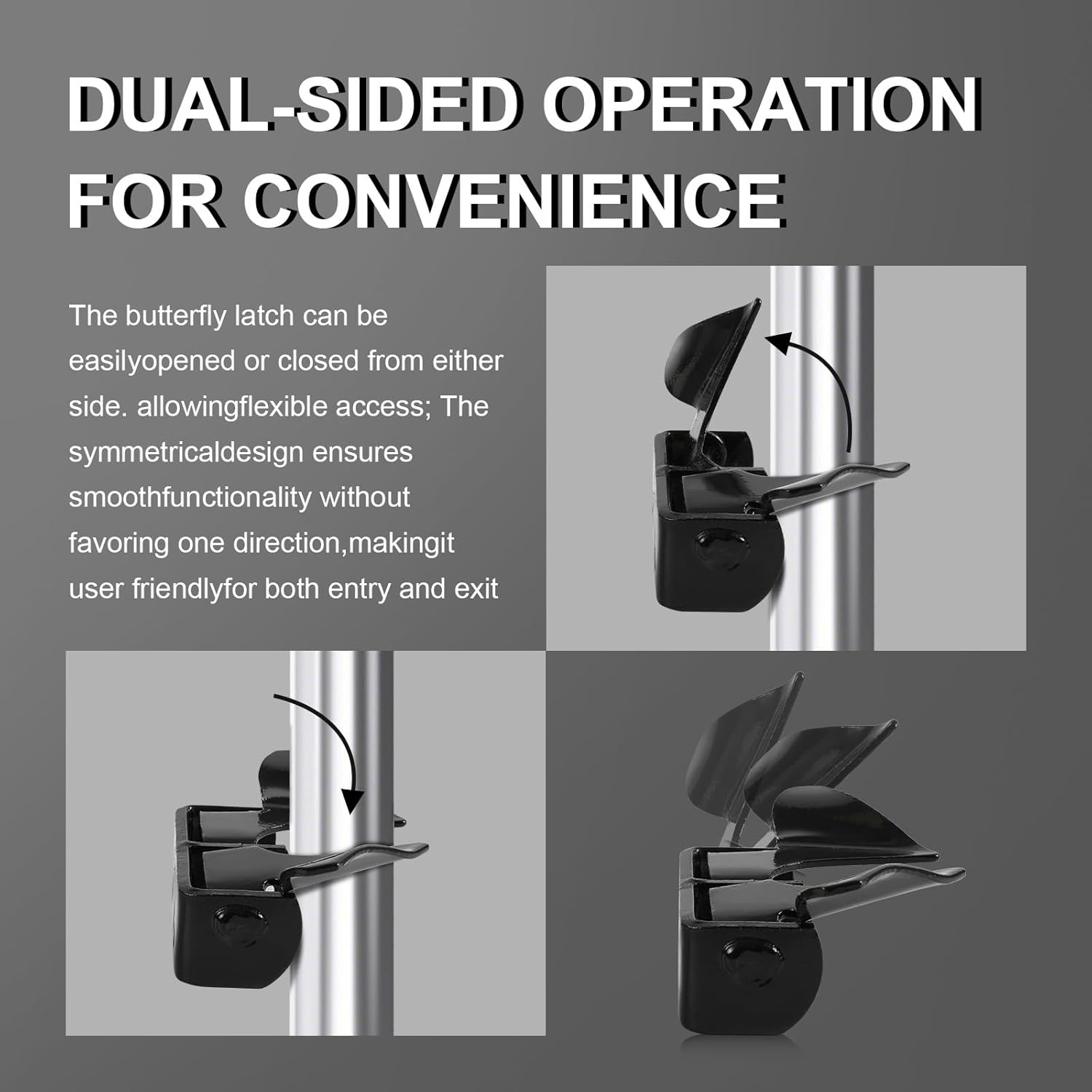 Wall Mount Butterfly Latch 1-3/8" to 1-5/8", Gate Fork Lock with Padlock Hole, Chain Link Fence Parts, Gate Fork Latch,Chain Link Fence Gate Latching Hardware (Black)