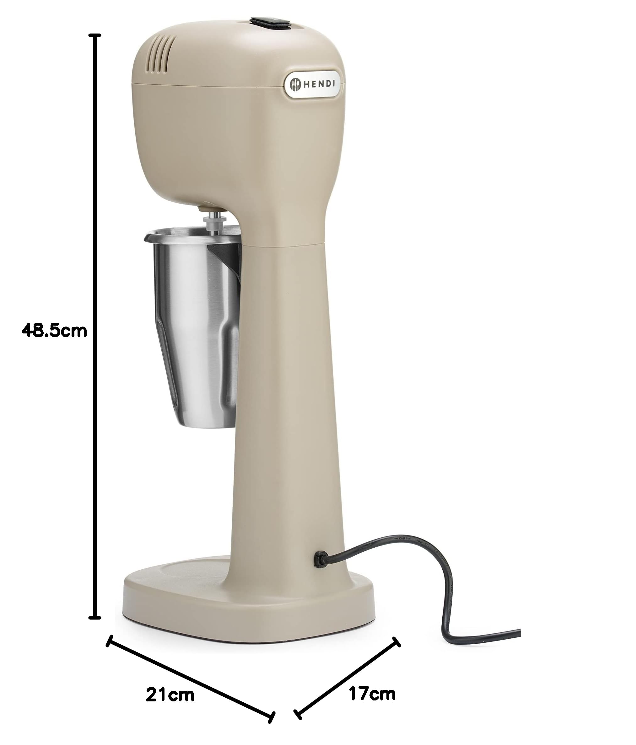 HENDI Mixer Professionale per Bevande, Aeratore di Bevande Leggere, Frappé, Cappuccini Freddi, Include 2 Bicchieri e 4 Agitatori, 230V/400W, 170x196x(H)490mm, Caramello