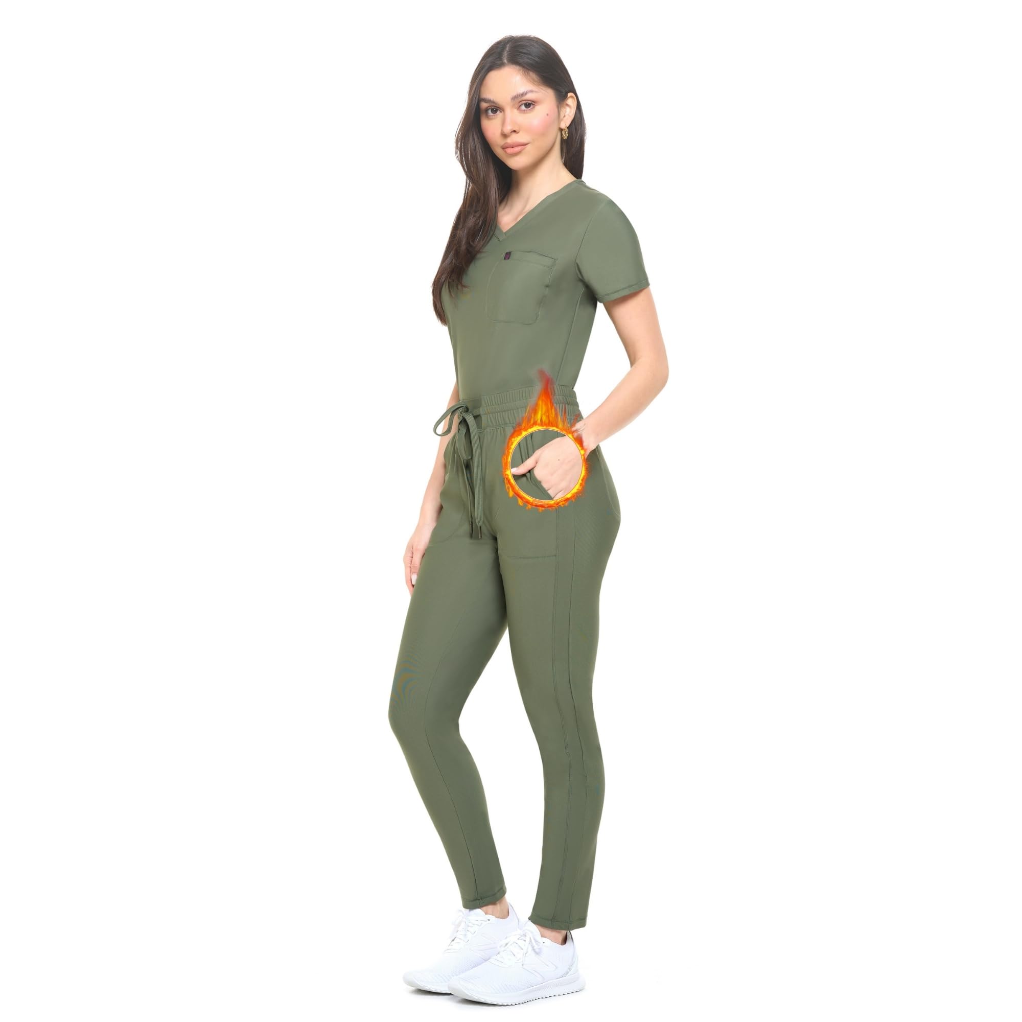 M&M SCRUBS Women's Scrub Set Ultra Stretch Form Fitting Scrubs for Women Set (Olive, Small)