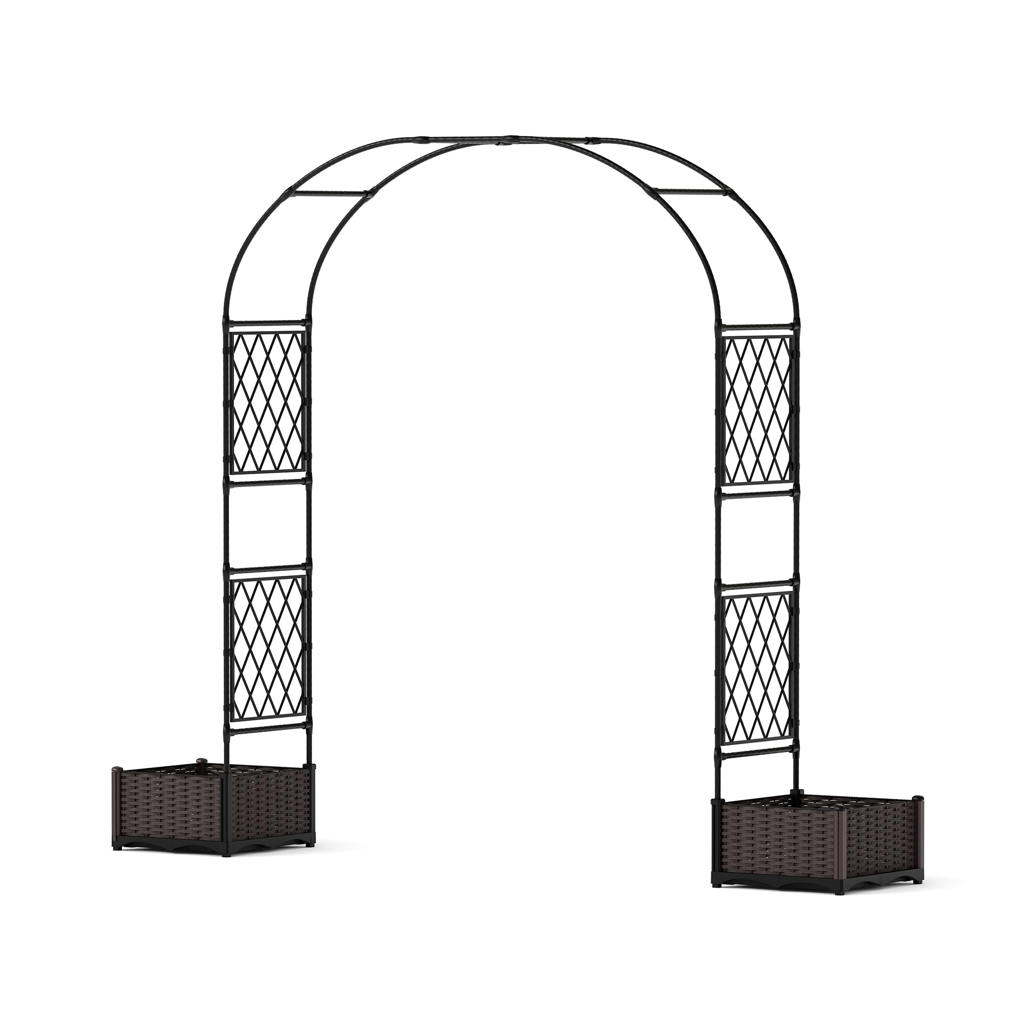 Arche Dôme avec Bac De Plantation Et Paravent, Fer + PE, Support pour Plantes Grimpantes, Décoration Jardin Extérieur Anticorrosion, 230x40x220 cm