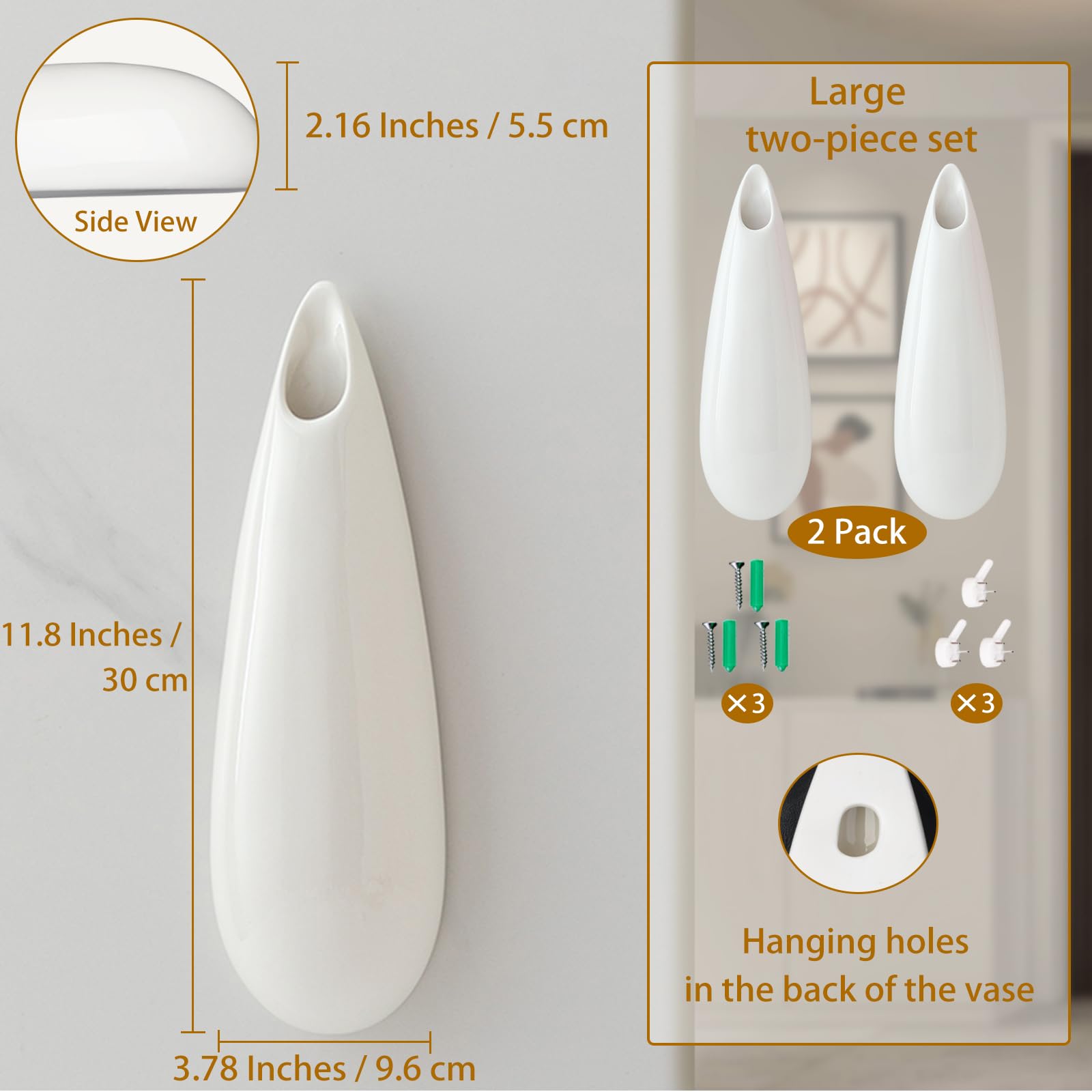 Hängende Keramik-Wandvasen – 2er-Set, Weiß, Minimalistisch Für Zimmerpflanzen