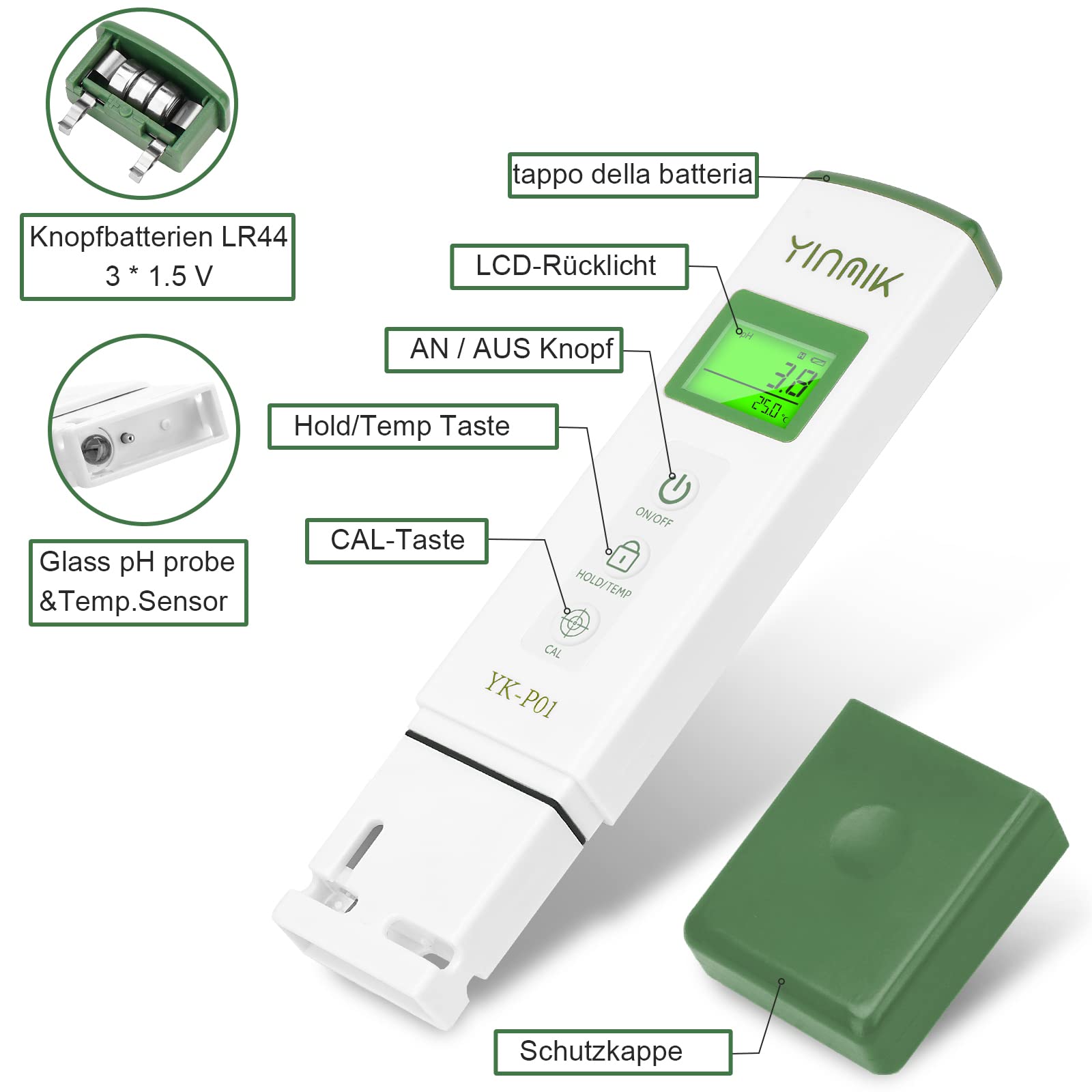 YINMIK Digitales pH Messgerät und TDS Tester Set, TDS EC mit Einem Horizontalen Bildschirm, ppm Messgerät Wasser, Pool pH wert Messgerät, TDS EC Messgerät für Trinkwasser,Aquarium…