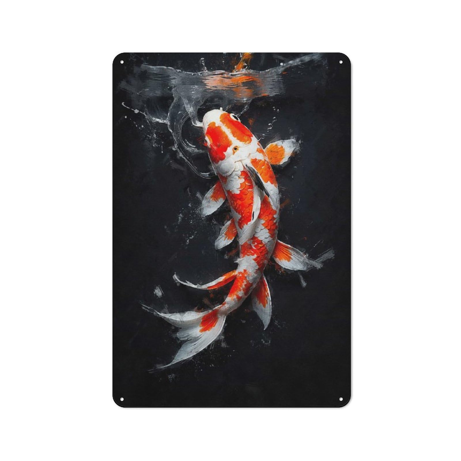 Junmoney Style-21 30X20cm Vintage Metal Sign With Orange And White Koi Fish For Studio Or Craft Room, For Vintage Wall Decor Fans, For Metal Sign Collectors