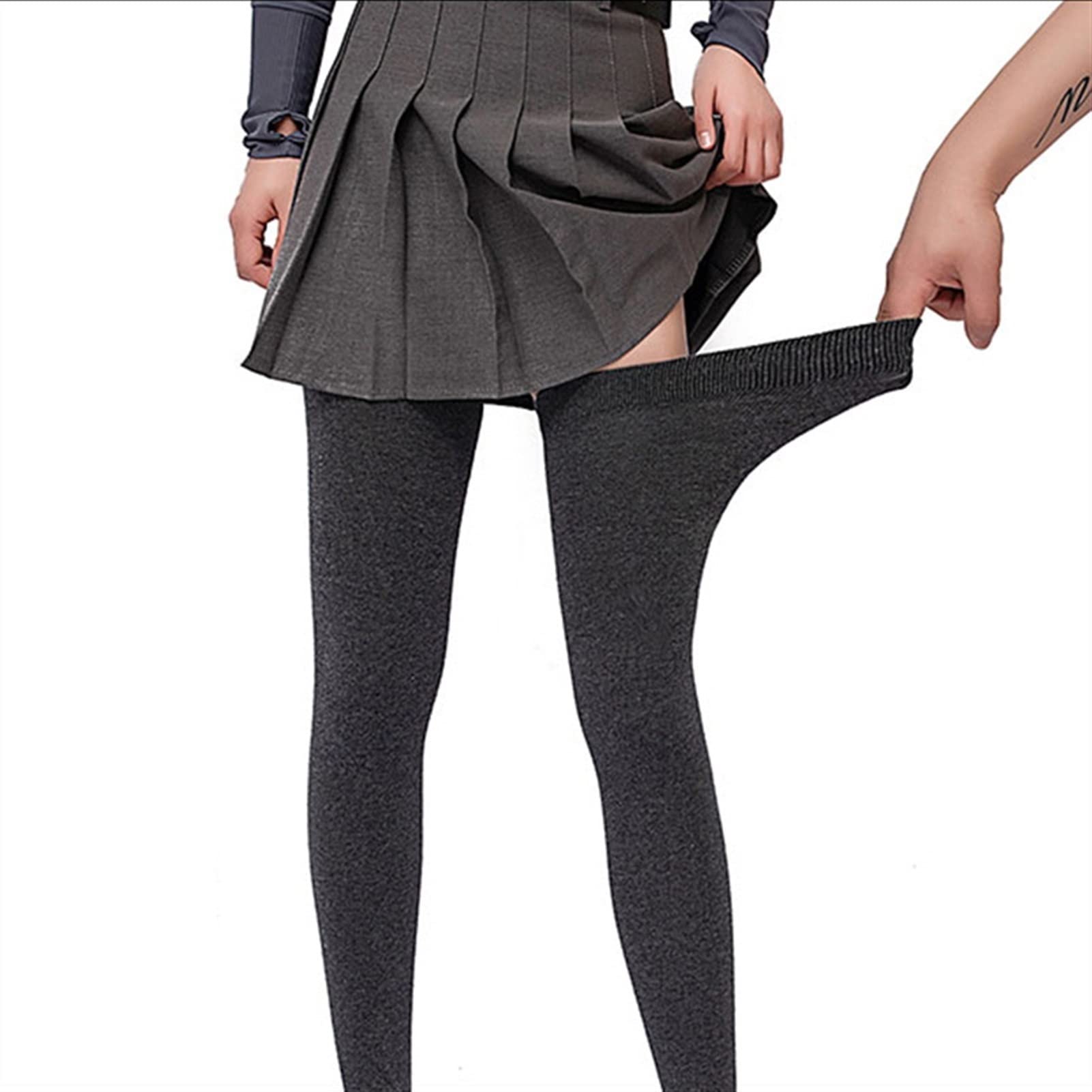 Medias de mujer Calcetines altos Super Elástico Plus Talla Medias for mujer Calcetines sobre la rodilla Sólido Color de Sólido Grueso Grueso Calcetines de algodón 2 pares Calcetines de mujer(E)