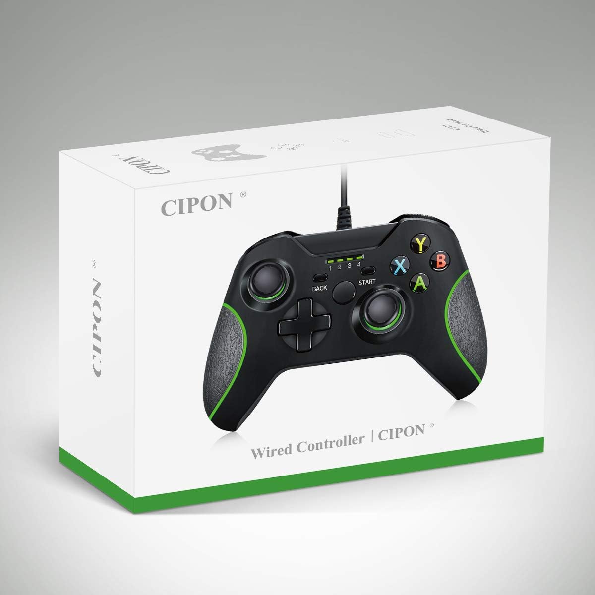 Wired Controller Replacement for Xbox One Controller, CIPON Enhanced Controller Compatible with Microsoft Xbox One/X/S/Elite/PC Windows 10 - Black Green