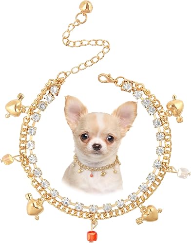 Miniatura 10 de HOWWFALY Collar de cadena para gatos, collar de acero inoxidable ajustable en forma de corazón de oro de 18 quilates para mascotas pequeñas, gatos,