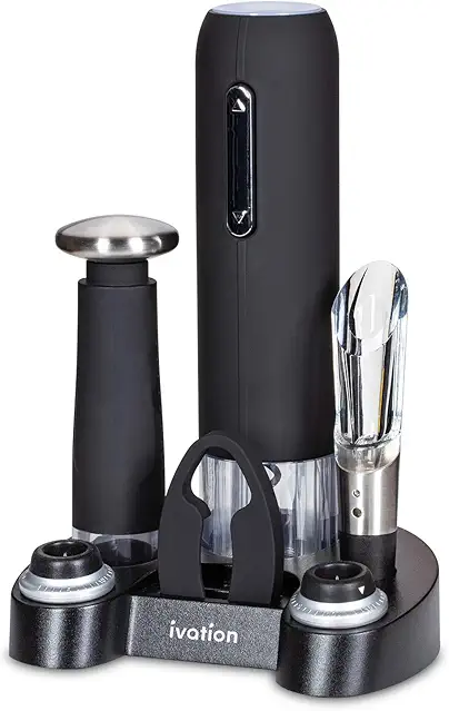 Ivation 6-Piece Wine Gift Set: Electric Opener, Aerator, Vacuum Preserver, Stoppers, Foil Cutter, Base