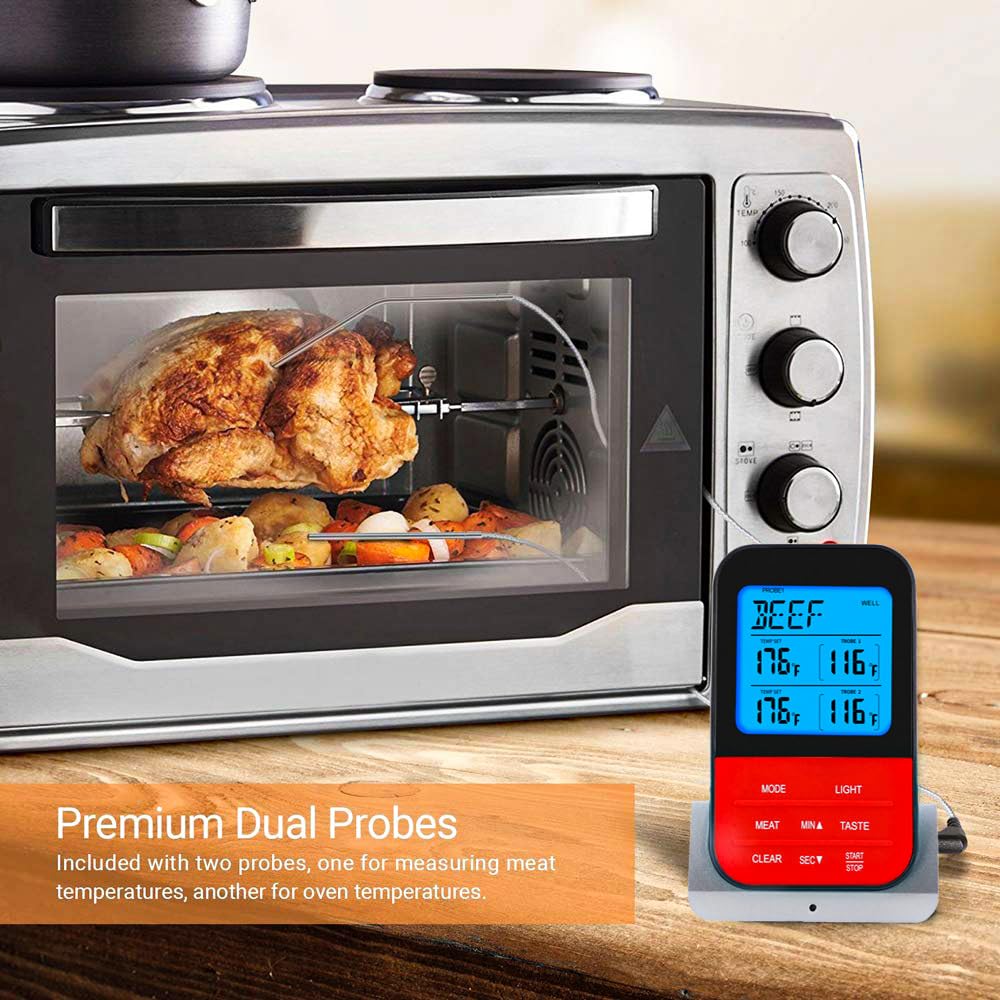 Termómetro Digital de Doble sonda, medidor de Temperatura programable inalámbrico, termómetro de Parrilla de Barbacoa para cocinar a Prueba de Agua, Termometro Barbacoa para Horno Carne Comida