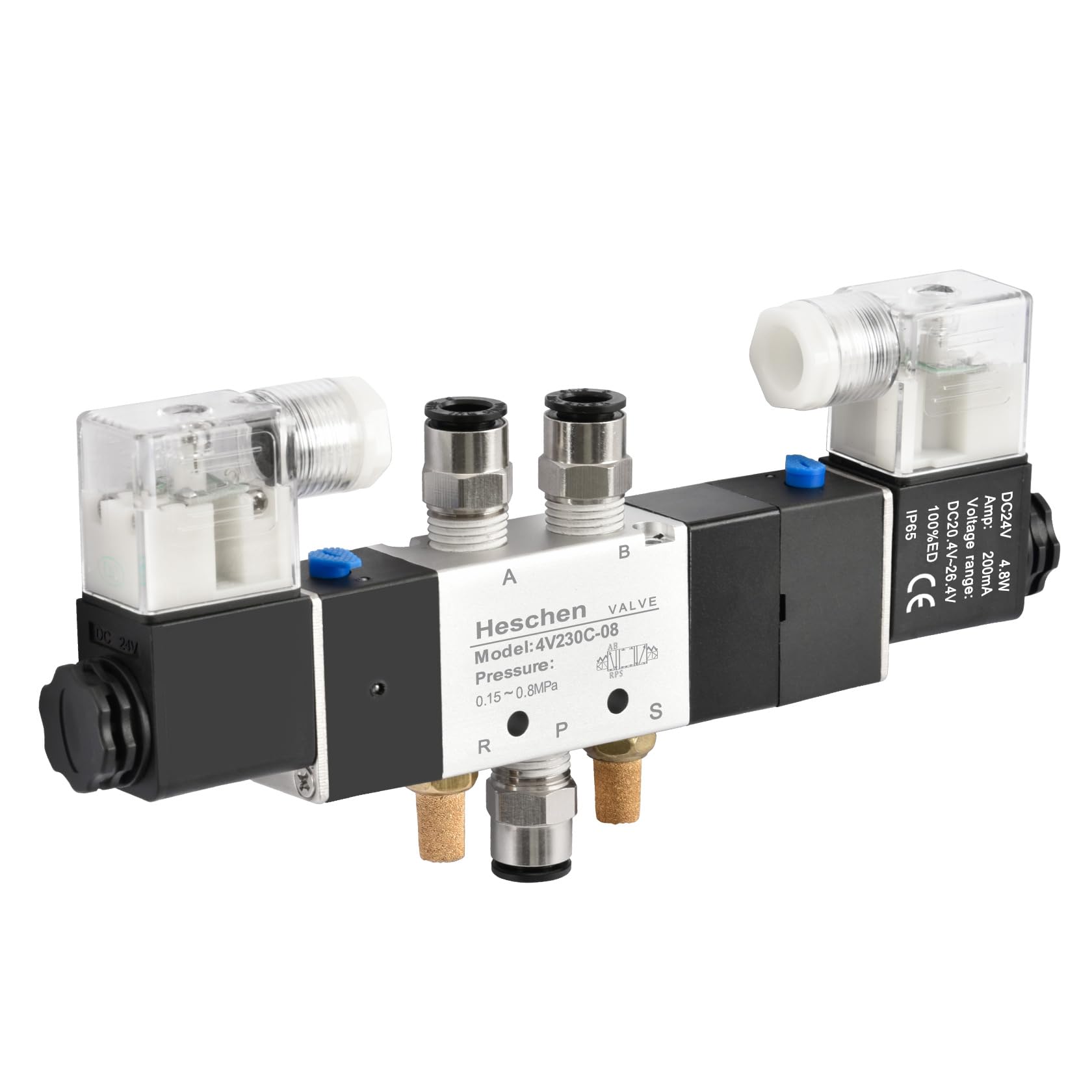 Électrovanne Pneumatique Heschen 4V230C-08 12VDC - 5 Voies 3 Positions, PT1/4