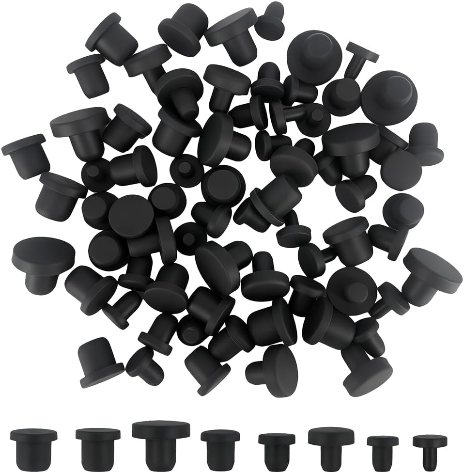 80 PCS Silicone Plugs Rubber Hole Plugs 0.15“ 0.21” 0.23“ 0.25” 0.29“ 0.31” 0.33“ 0.37” Rubber Stopper for Round Holes Waterproof Hole End Covers Soft Flexible Stopper Sealing Plugs Pipe Holes