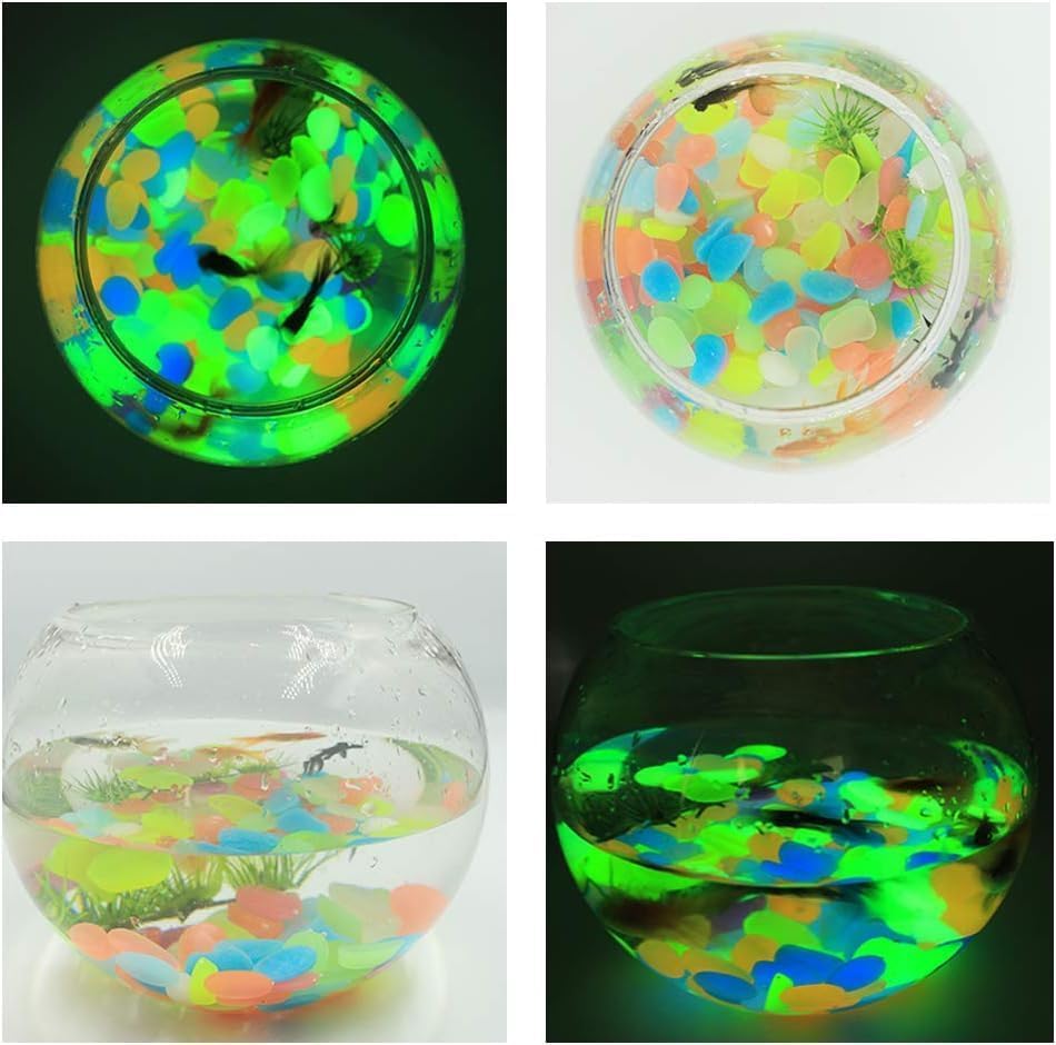 Image of 200 Radium Glossy Stone Decorative Aquarium and Vase Fillers Pebbles for Garden Home in Dark Glowing Stepping Glows The Night Rocks (Multicolor)