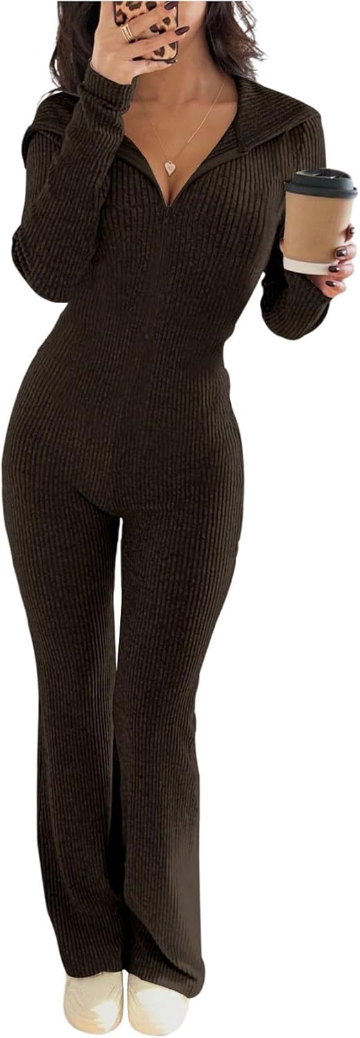 SHENHE Women's Zip Up Hooded Jumpsuits Ribbed Long Sleeve Workout Yoga Unitard Pants Romper