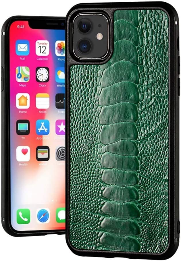 Coque en cuir d'autruche iPhone 11, style business et casual