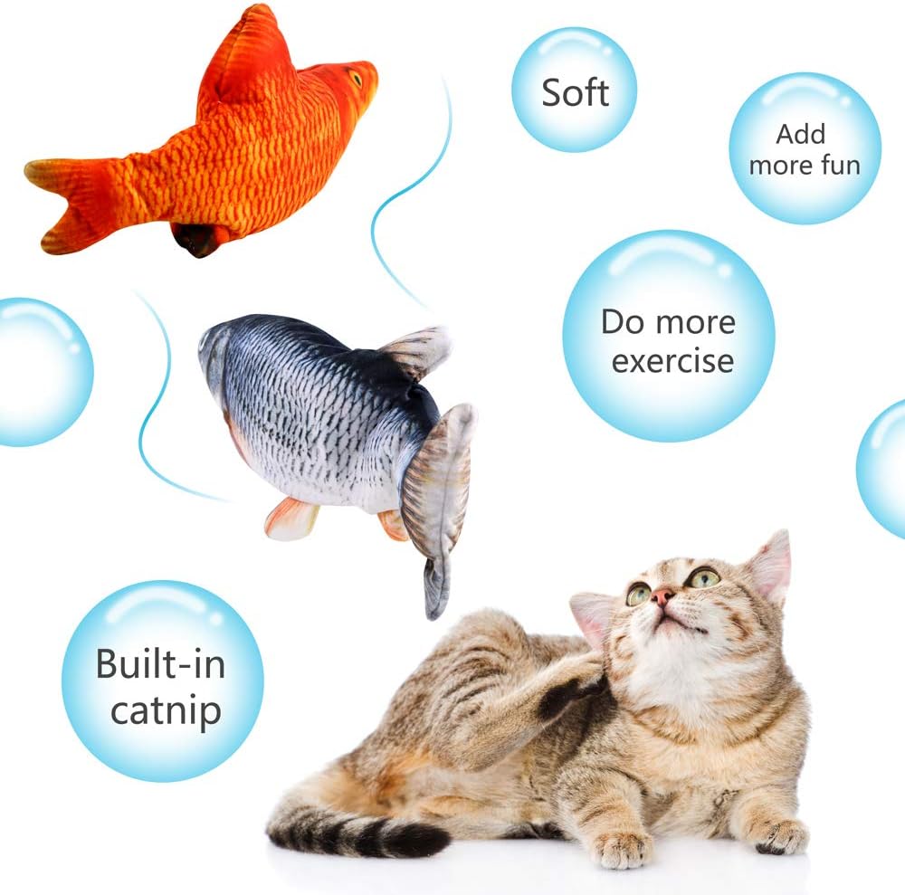 Ackitry 2 Pack Electric Flapping Fish Toy Cat Kick Toy, Realistic Moving Cat Fish Toy, Dancing Fish Catnip Toys, Plush Interactive Cat Toys for Cat Exercise Kids Play Education