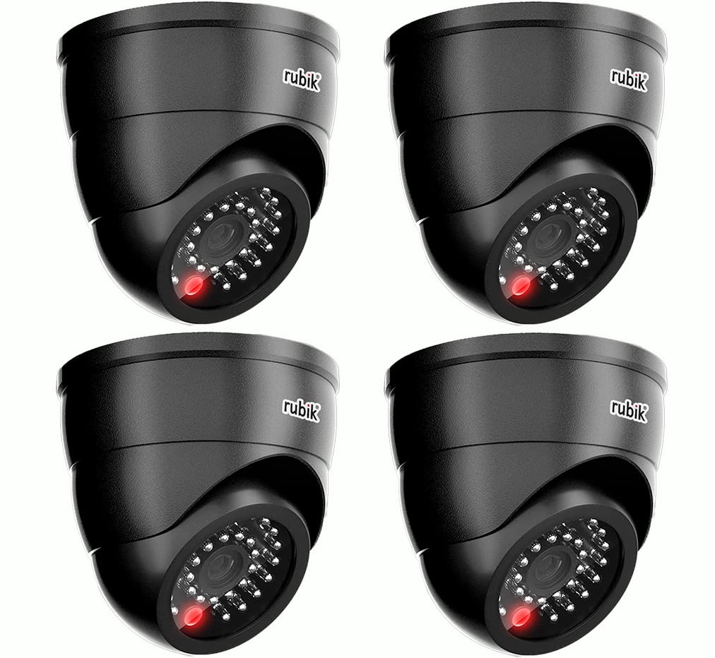 Rubik 4pc Dummy CCTV Camera with Flashing LED Light, Adjustable Fake Surveillance Camera Security Indoor Dome Camera with LED Light (Black)