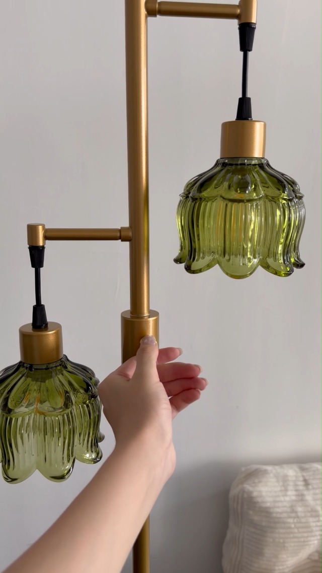 Image of Lightdot Green Lotus Glass Floor Lamp 2-Light Dimmable Gold Floor Lamps