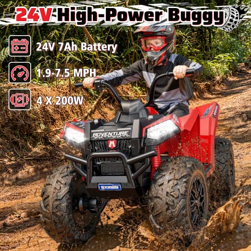Image of ANPABO 24V XXXL Kids ATV 4 Wheeler Ages 5-14, 4WD & 800W, 200 Lbs, Red