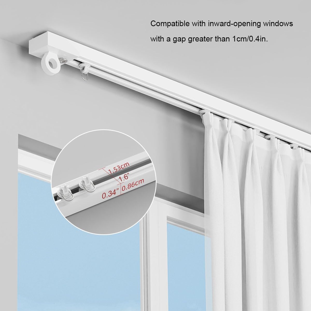 Vorhangschiene für Decke oder Wand, Selbstklebende Gardinenschiene und Gardinenstange, 90 120 300 600 cm müheloses Gleiten, für Duschvorhang, Fenster und Wohnmobile(Weiß Deckenmontage,470cm)