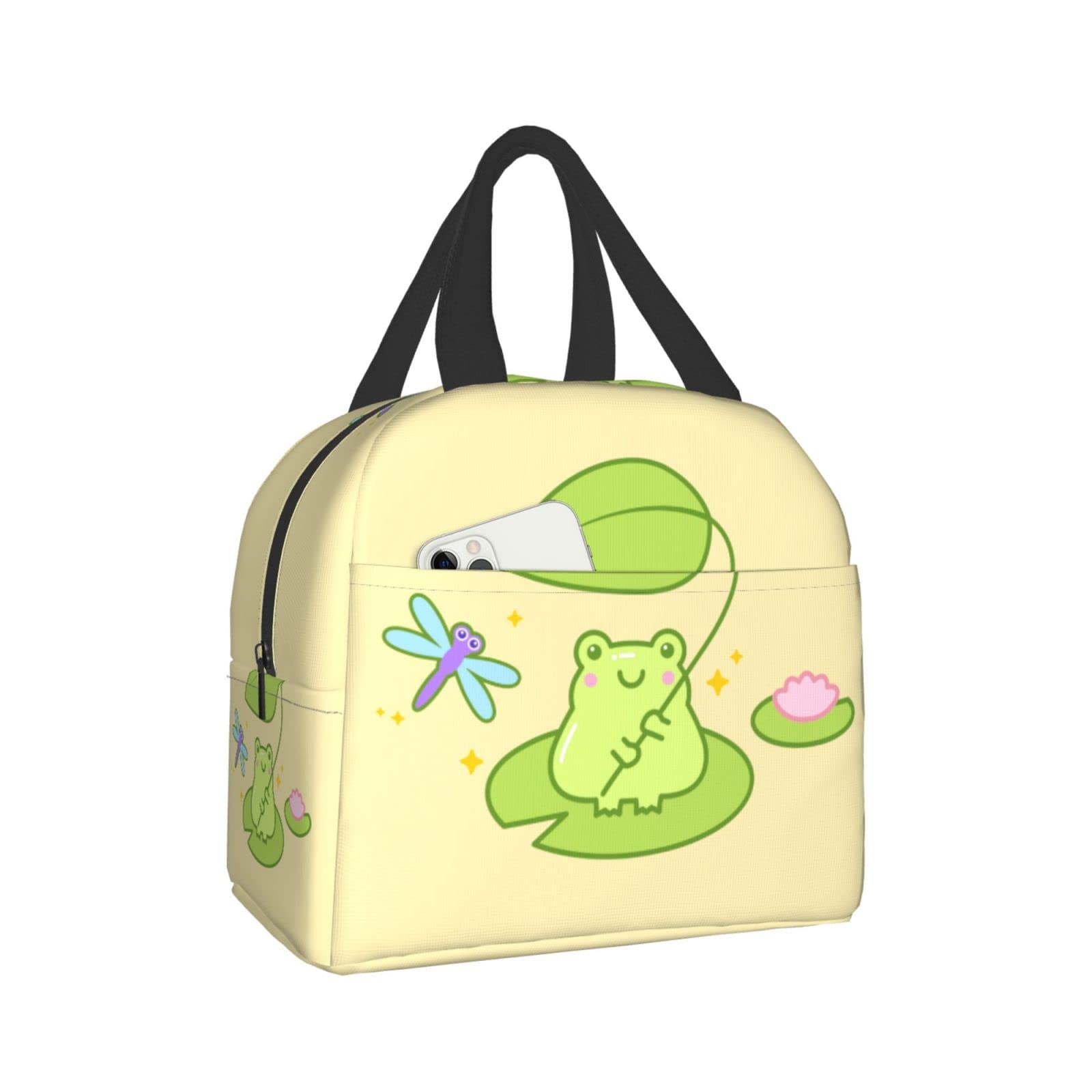 Cute Kawaii Frog Lunch Box Bento Box Insulated Lunch Boxes Reusable Waterproof Lunch Bag With Front Pocket For Travel Office Picnic
