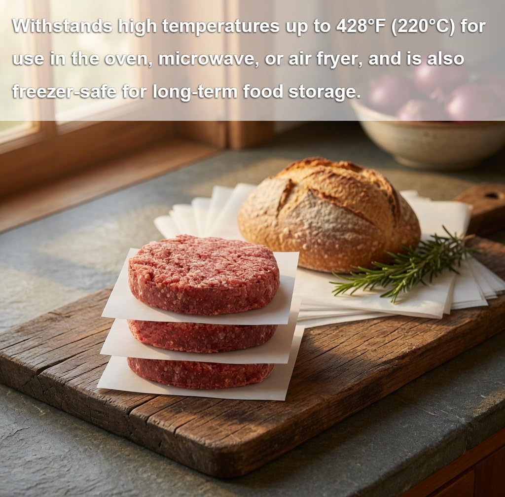 Hamburger Patty Paper Sheets, Non-Stick Food Grade Wax Paper for Seperating Patty, Cookies, Baking,Burger, Ground Beef, BBQ,Round/Square (6"X6", Square 100pc)