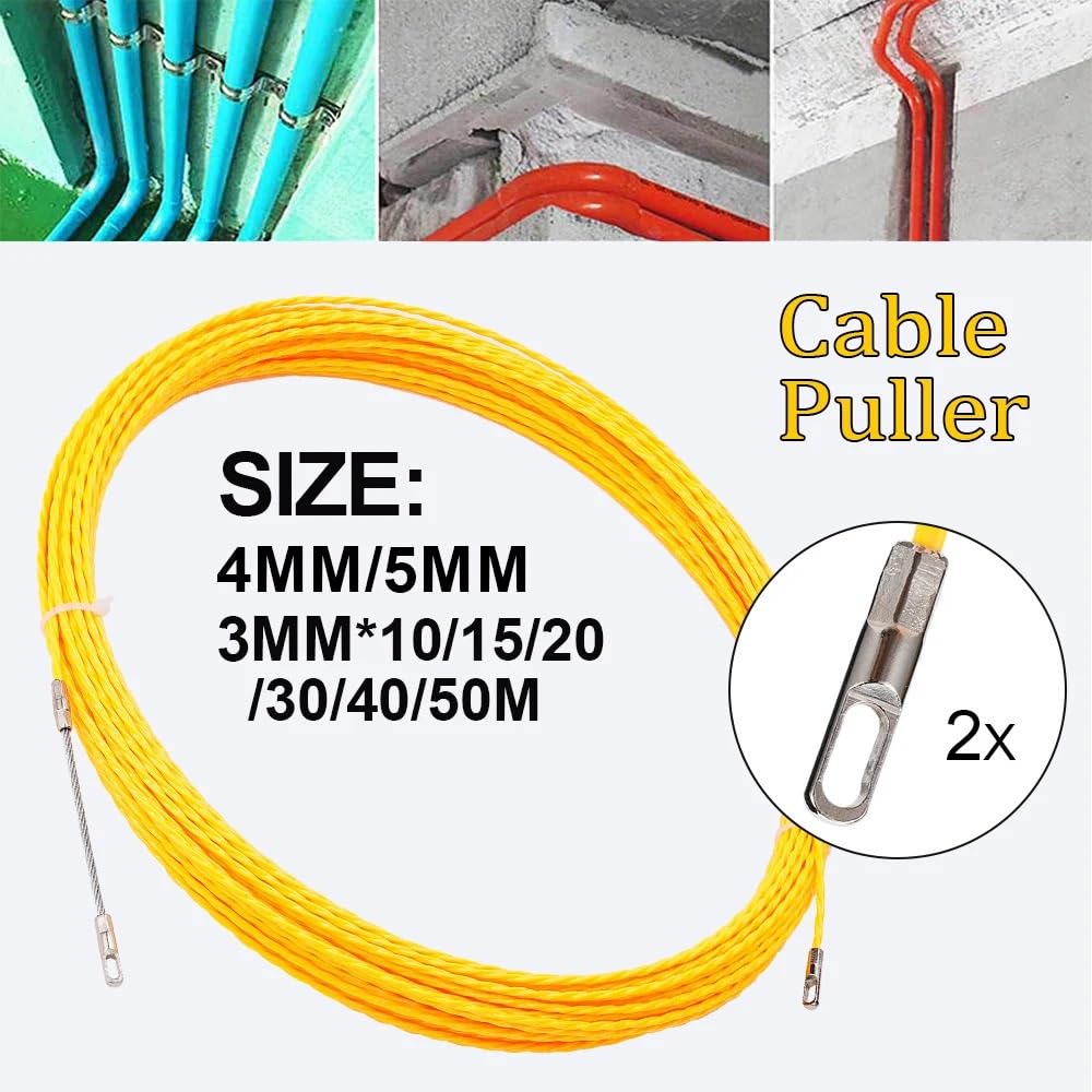 Extractor de Cables, Carrete de Cinta pasacables Fibra Vidrio, Color Amarillo, 3/4/5 mm, 10-50 m(50m,5mm)