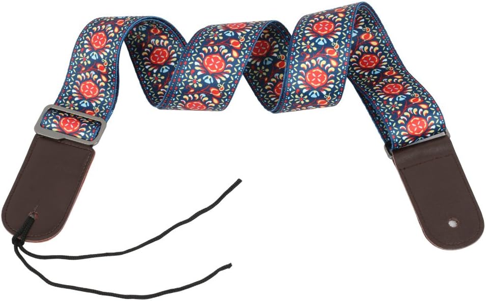 Adjustable Jacquard Weave Guitar Strap, Leather Ends & Metal Buckle, Suitable for Most Size Guitar, Ukulele, Bass, Resonators, Banjos and Mandolins - 12