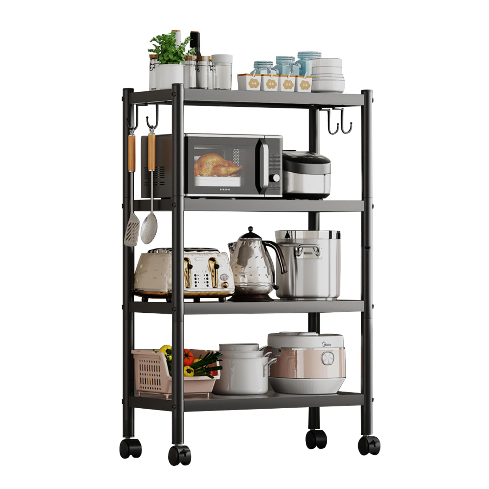 Amazon｜スチールラック 幅60 4段 キャスター付き 120cm キッチン