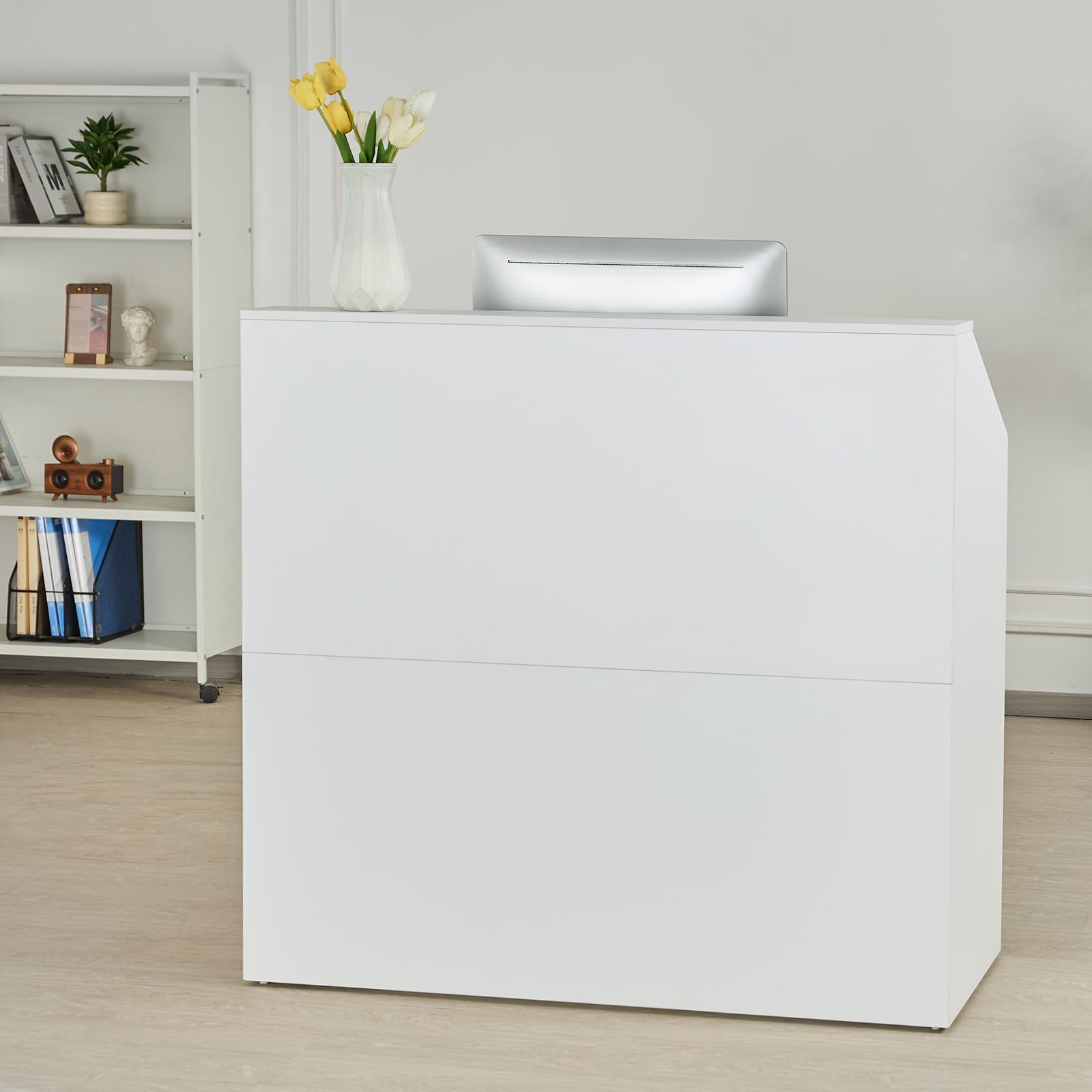VEVOR Banco Reception 1180 x 500 x 1115 mm Tavolo da Banco Rettangolare, Tavolo di Vendita per Ufficio, Reception per Ufficio, per Cassa, Hall, Salone di Bellezza, Facile da Installare, Bianco