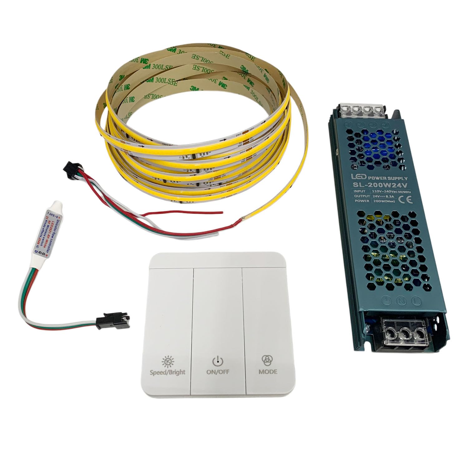 WS2811 2835SMD 24V DC taśma LED płynąca woda, bezprzewodowy kontroler, elastyczna taśma 120 LED/M IP30 10 m (naturalna biel, 1 x 5 m COB Strip + kontroler + zasilanie)