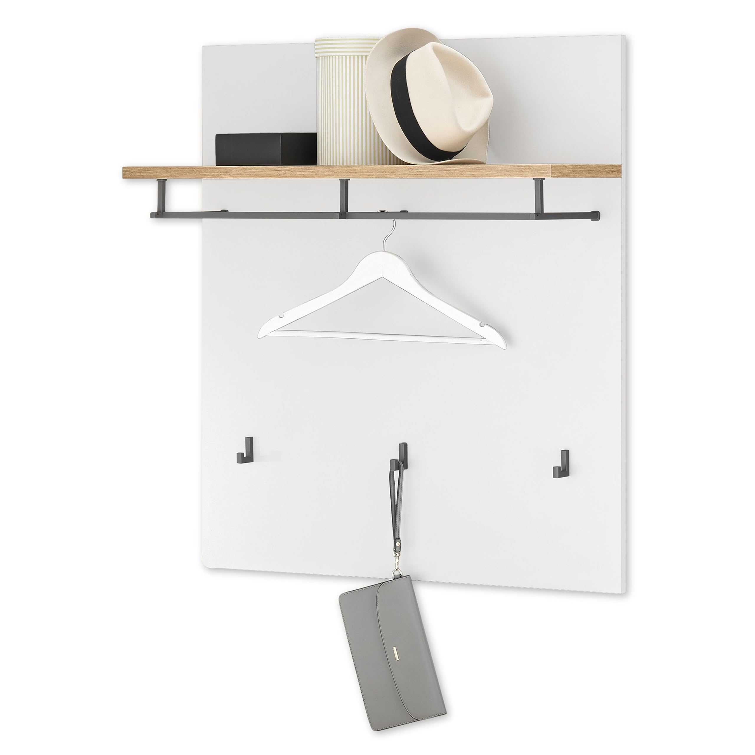 Pannello Appendiabiti Stella Trading - Bianco Lucido, Salvaspazio Con 4 Ganci, Per Corridoi Stretti, 14x115cm