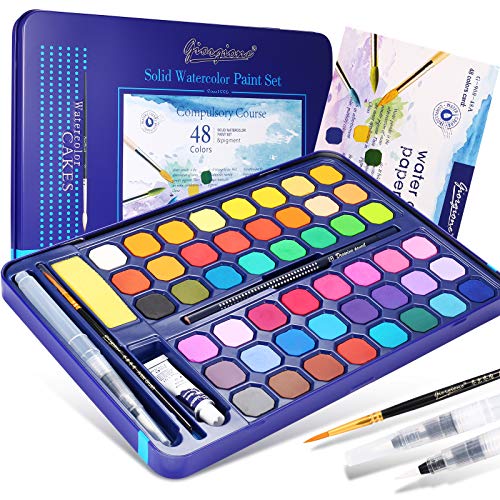 Homkare Watercolor Paint Set 48 Colors Solid Kids Watercolor Paints with 8 Watercolor Paper Pad and 8 Extra Bonuses for Kids, Beginners and Artists