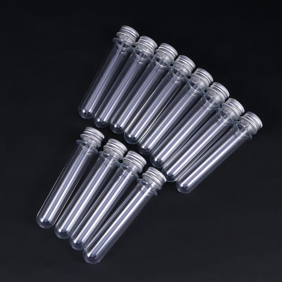 ULTECHNOVO Plastic Test Tubes with Caps, 12pcs 40ml Plastic Test Tube Bottles Metal Screw Lids Clear Storage Vials for Bath Salt Candy Craft Samples