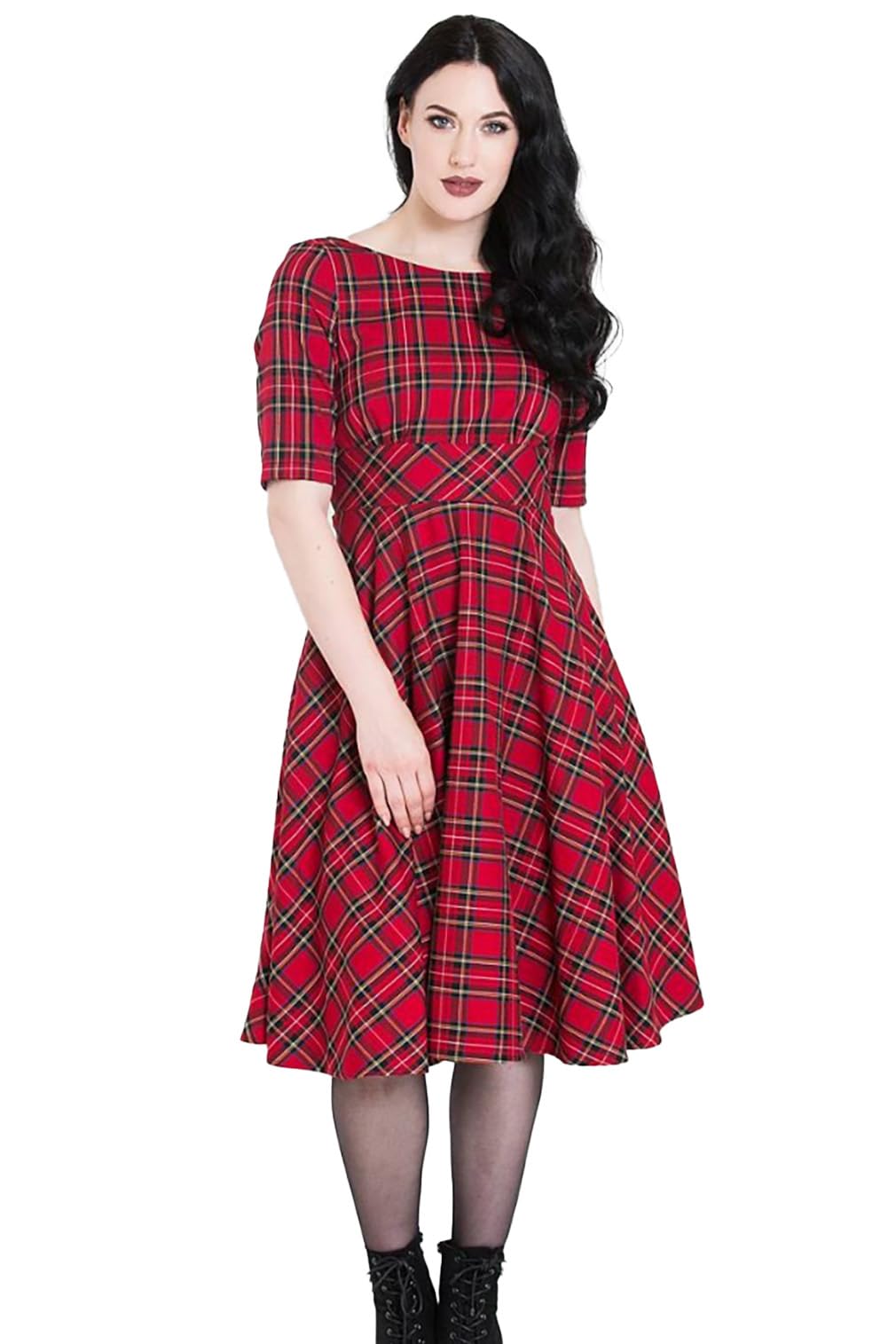 Hell Bunny Women's Red Irvine Tartan 1950'S Vintage Retro Dress M