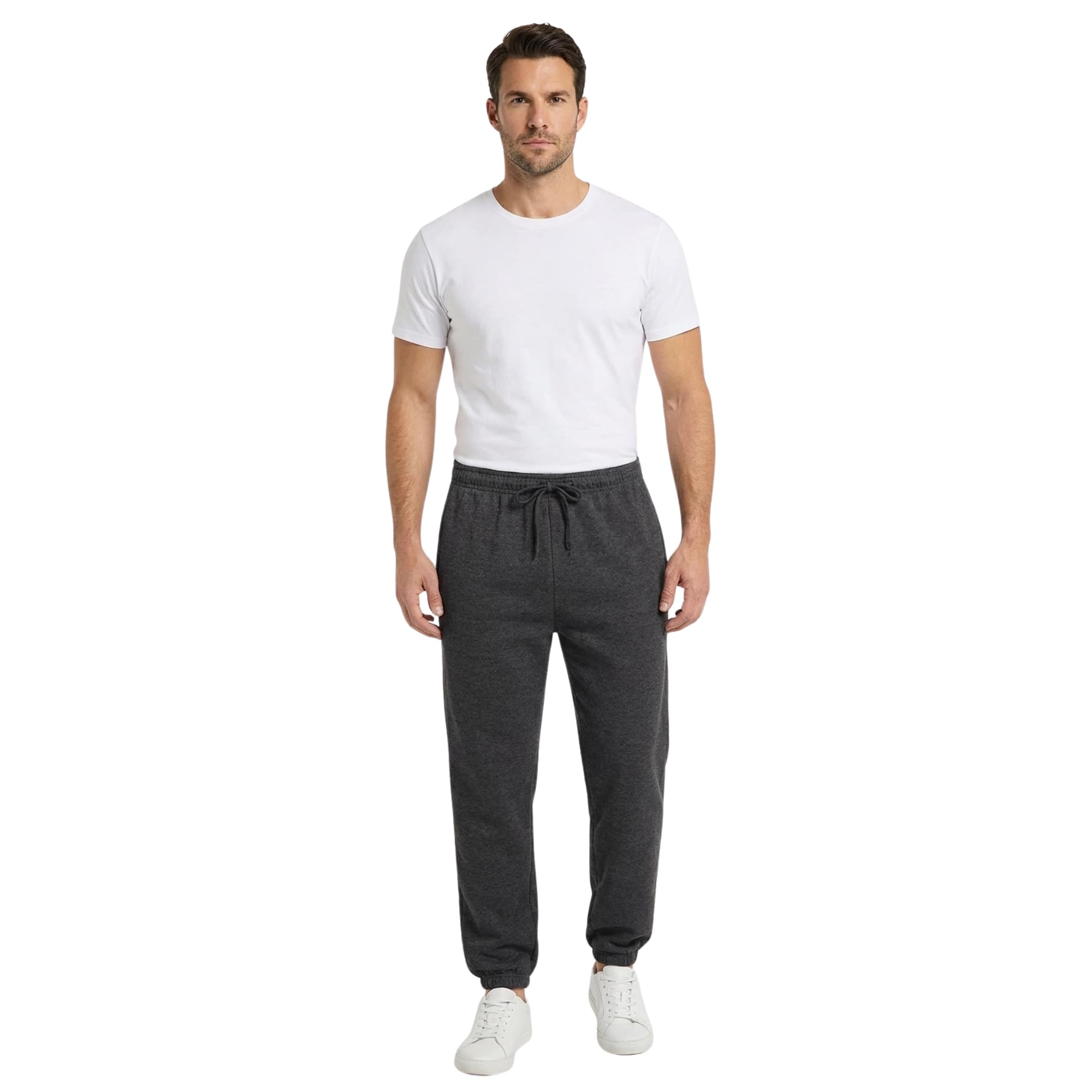 INSIGNIA Mens Jogging Bottoms Fleece Pants Casual Trousers Elasticated Bottom (UK, Alpha, L, Regular, Regular, Charcoal Cuffed Hem)