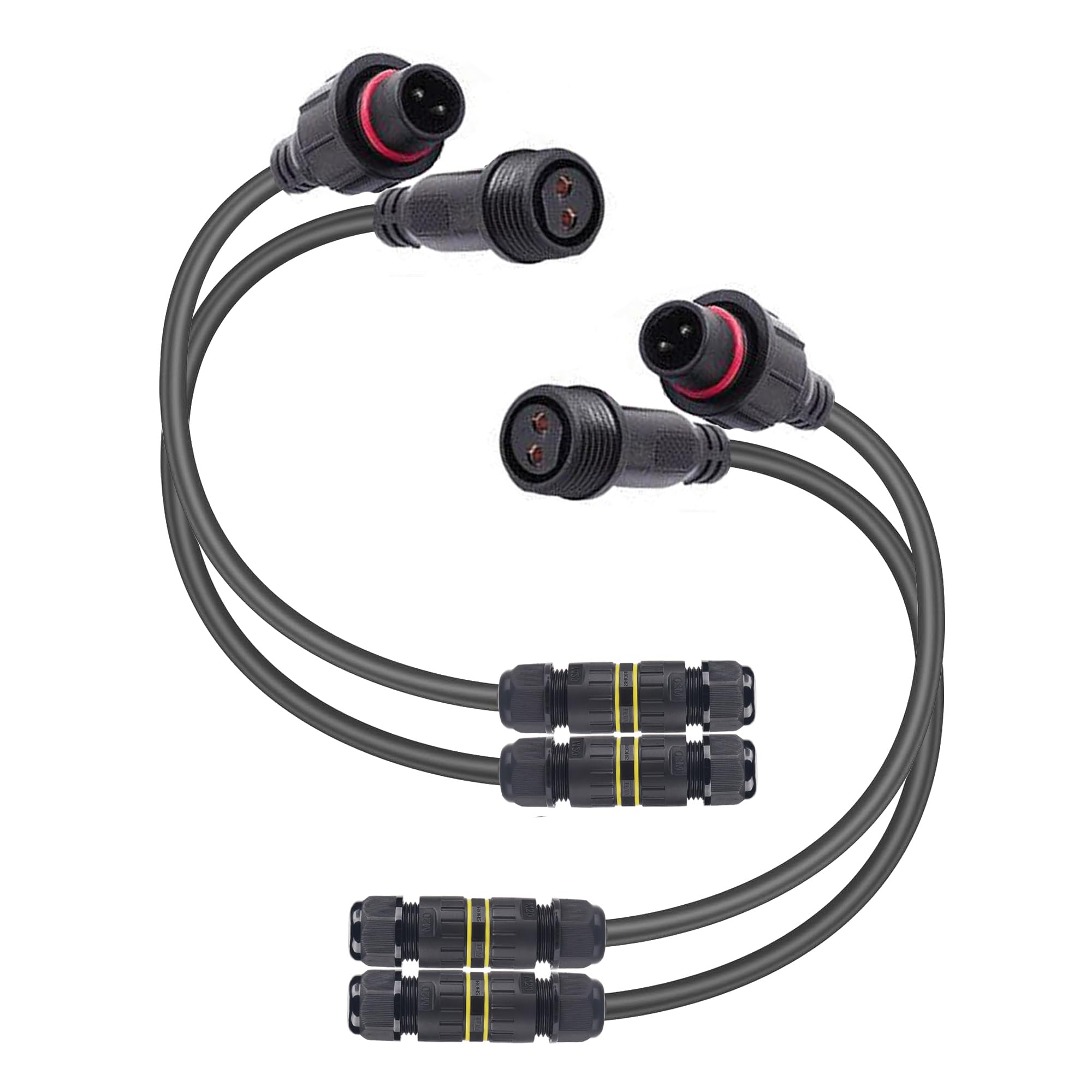 YETOR Waterproof Connectors 2 Wire, 16AWG Male Female Plug LED Connector with M16 Electrical Cable Connector,IP68 20CM Extension Cable for Car, Truck, Boat,Indoor/Outdoor LED Strip Lights,(2Pairs)