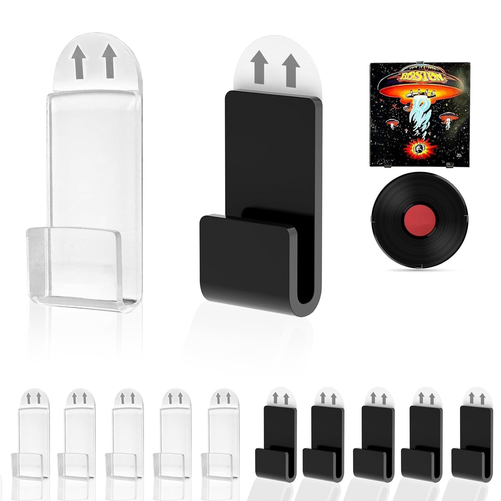 12 Supports Muraux Pour Vinyles - Transparents Auto-adhésifs - Présentation Collection