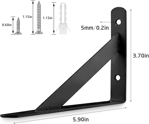 Miniatura 2 de Eau L - Soportes de estante resistentes, 6 unidades, soporte de esquina negro de 4 x 6 pulgadas, estantes flotantes de 90 grados, soportes