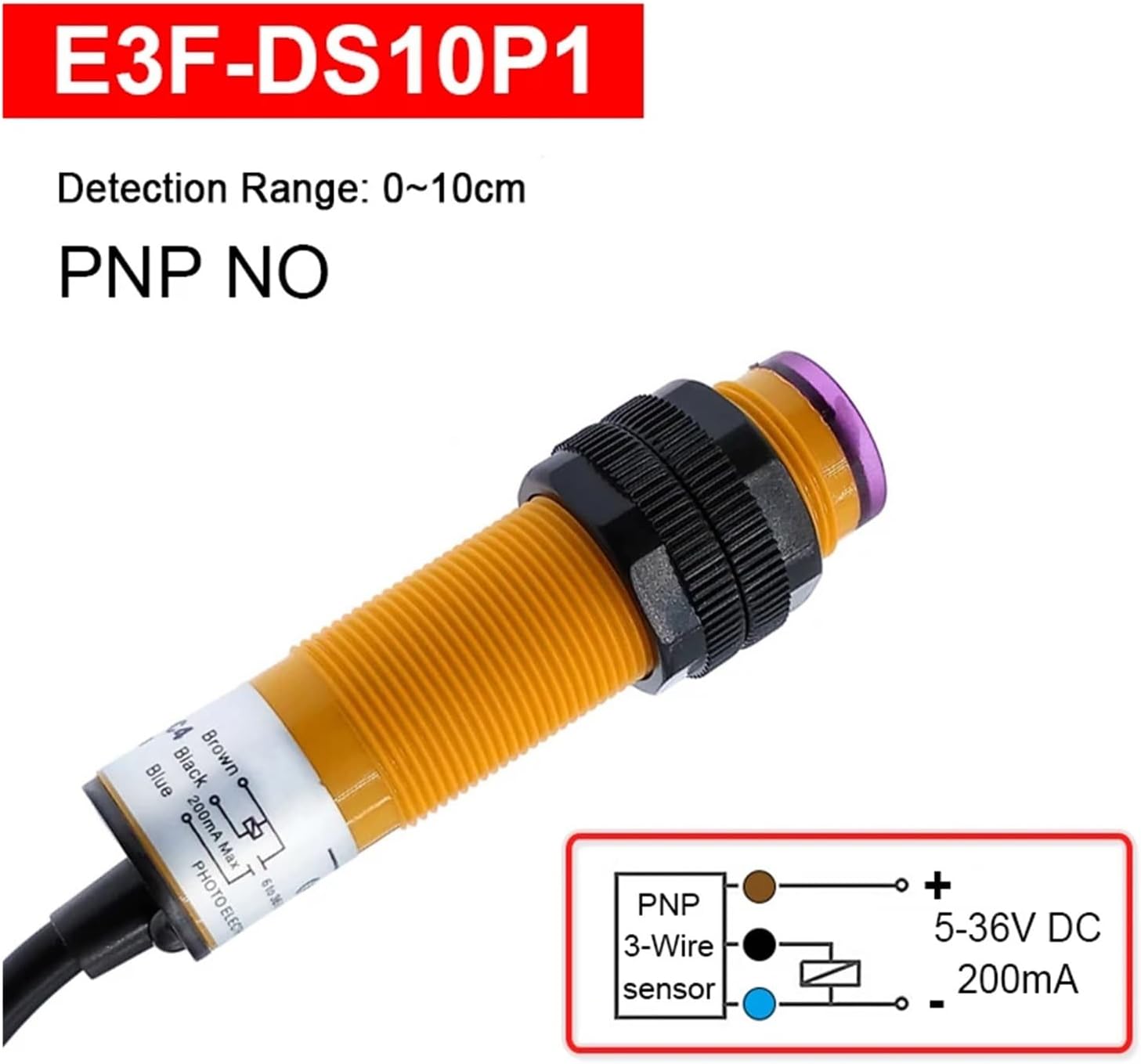 Diffuse Reflection Type Photo 1 Electric Switch E3F-DS30C2/C4/P1/P2/Y1 Proximity Sensor Detection Range Adjustable(E3F-DS10P1)