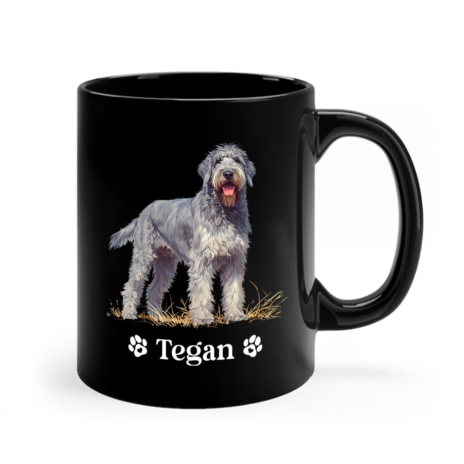 Personalized Irish Wolfhound Dog Breed Tea Cups, Irish Wolfhound Dog Coffee Mug, Dog Cup Gifts for Dog Dad Dog Mom, Pet Ceramic Mugs, Black Cups 11oz or 15oz, Irish Wolfhound Owner Presents