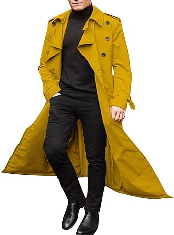 Mens Trench & Rain Coats Waterproof Winter Trenchcoats Lapel Long Jacket | Mens Trench Coat,Trench Coat Men Lapel Long Jacket Double Breasted Overcoat Soft Elegant Windbreaker