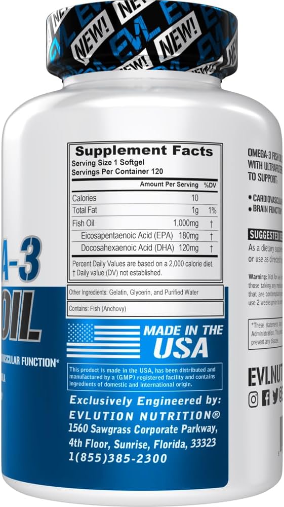 Evlution Nutrition Triple Strength Omega 3 Fish Oil - Burpless Fish Oil EPA DHA Omega 3 Supplement in Easy to Swallow Citrus Flavor Softgels - Enteric Coated Fish Oil Supplement - 120 Count - Image 2