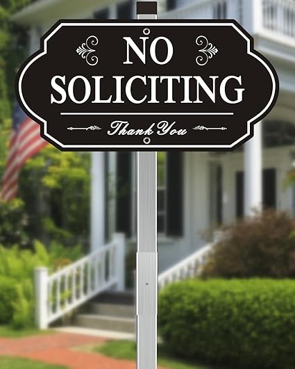 Heavy Duty No Soliciting Sign for House - All Metal Construction No Soliciting Yard Sign - 14" x 7" - Aluminum - with 28" Long Stake